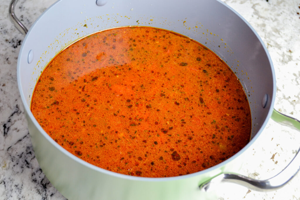 Easy taco soup simmering in a large pot
